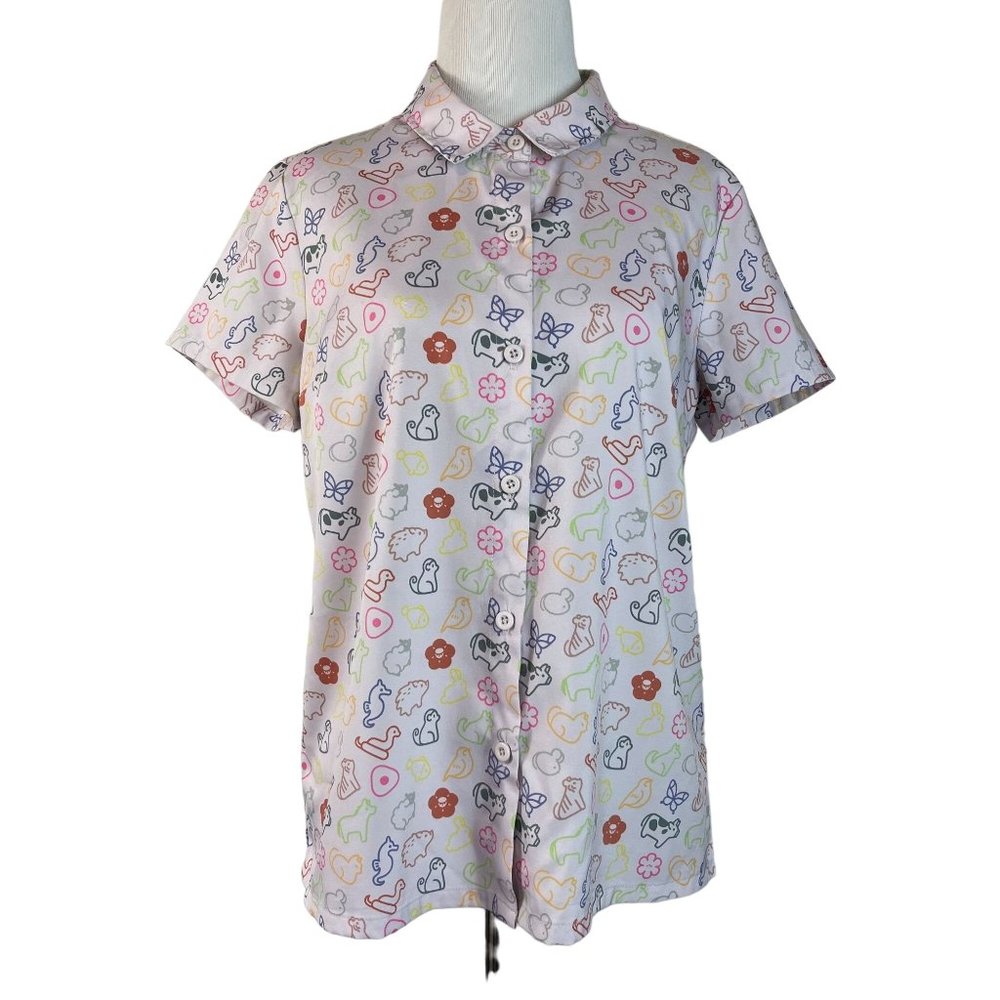 Hot Topic Fruit Basket Zodiac Icons Girls Woven Button-Up Short Sleeve Juniors S